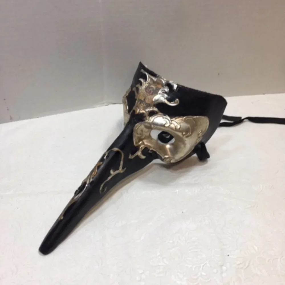 Unique Carnival Venetian Mask Doctor of The Plague w/Gold Embellishment & Pics